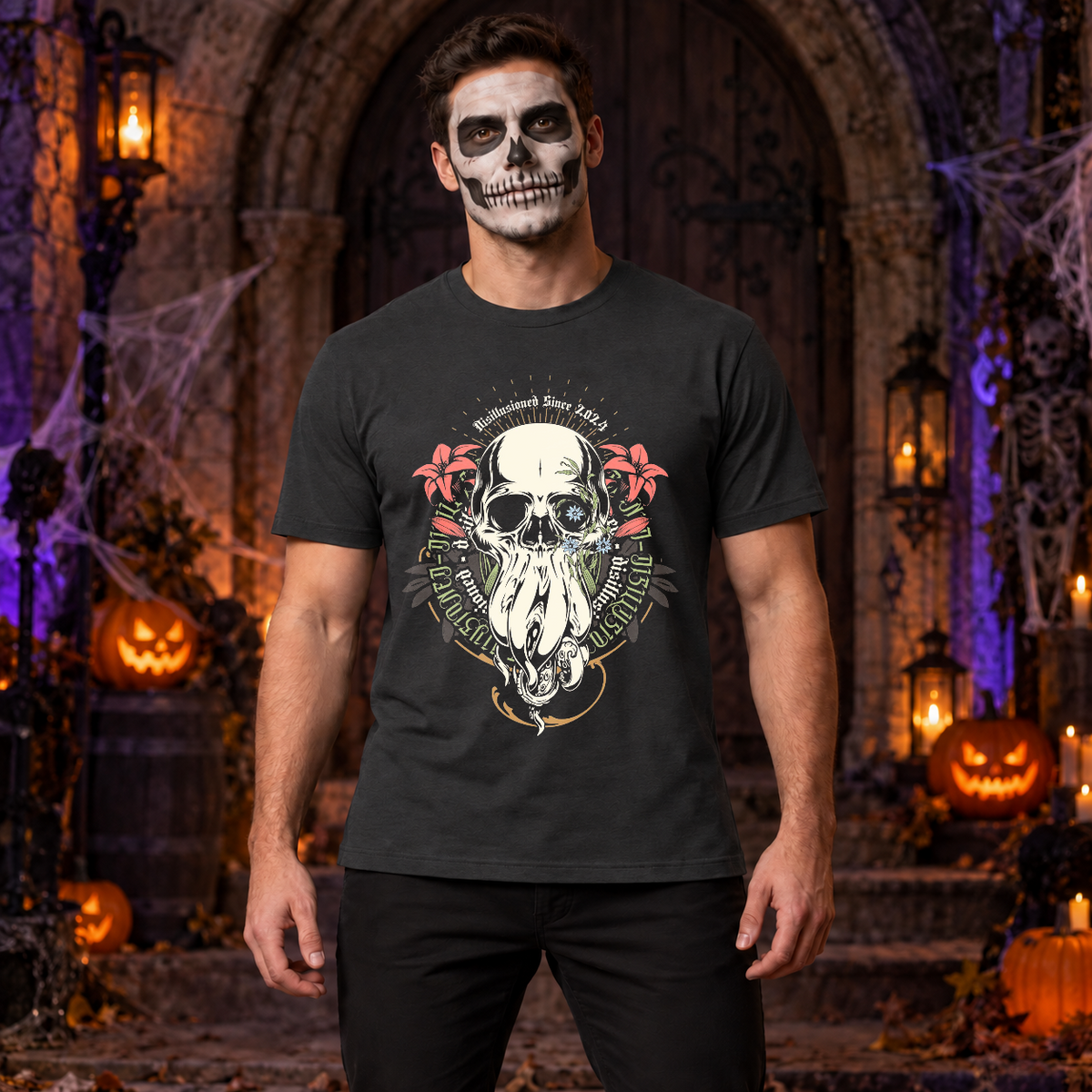 Disillusioned Skull T-Shirt – Skull & Reaper Gothic Graphic Graphic Tee - Color: charcoal