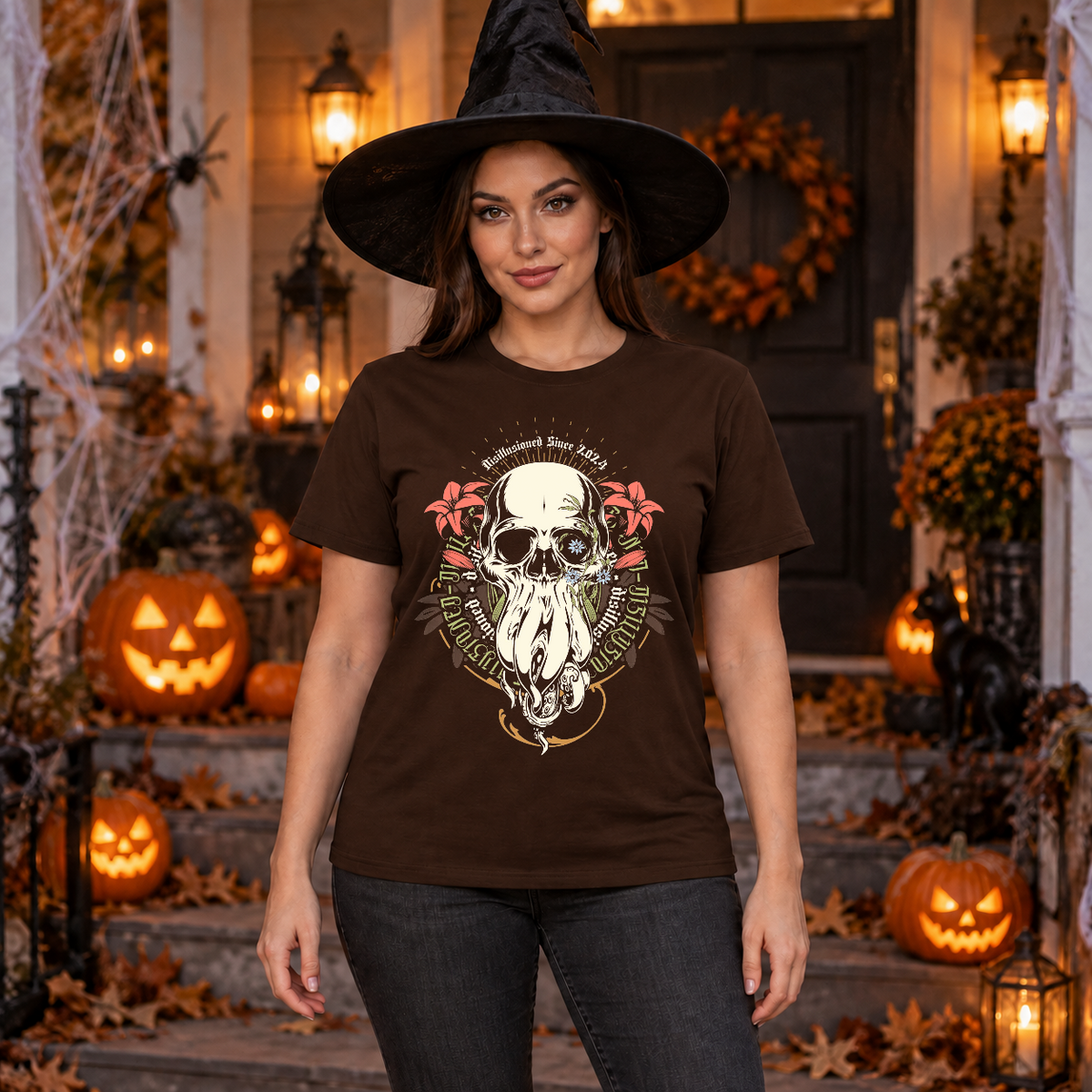 Disillusioned Skull T-Shirt – Skull & Reaper Gothic Graphic Graphic Tee - Color: chocolate