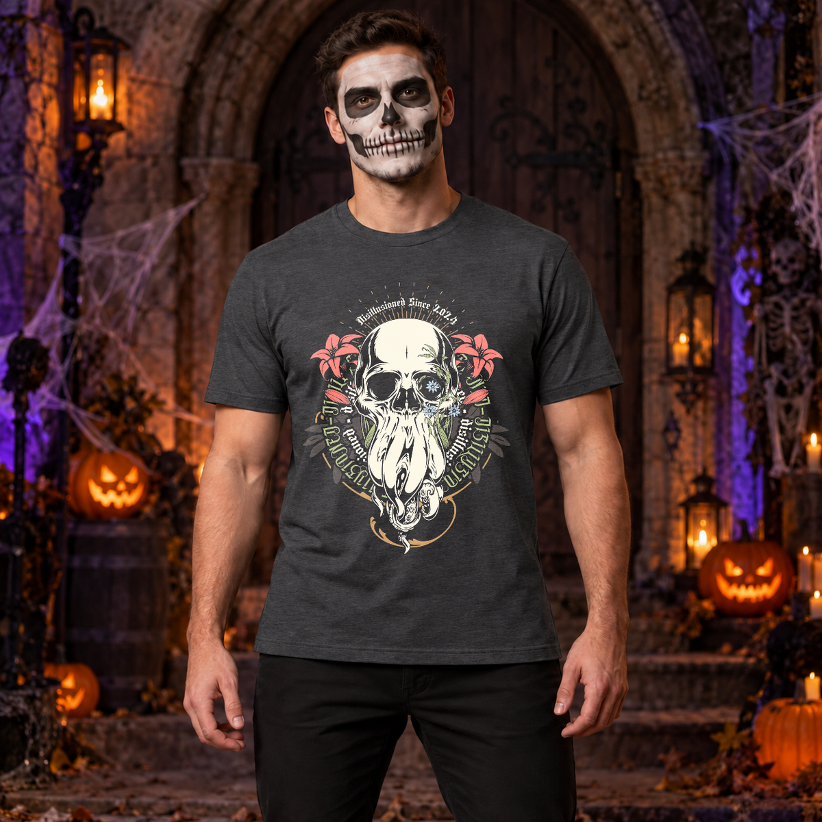 Disillusioned Skull T-Shirt – Skull & Reaper Gothic Graphic Graphic Tee - Color: dark heather