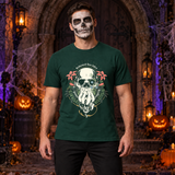 Disillusioned Skull T-Shirt – Skull & Reaper Gothic Graphic Graphic Tee - Color: forest green