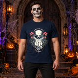 Disillusioned Skull T-Shirt – Skull & Reaper Gothic Graphic Graphic Tee - Color: navy