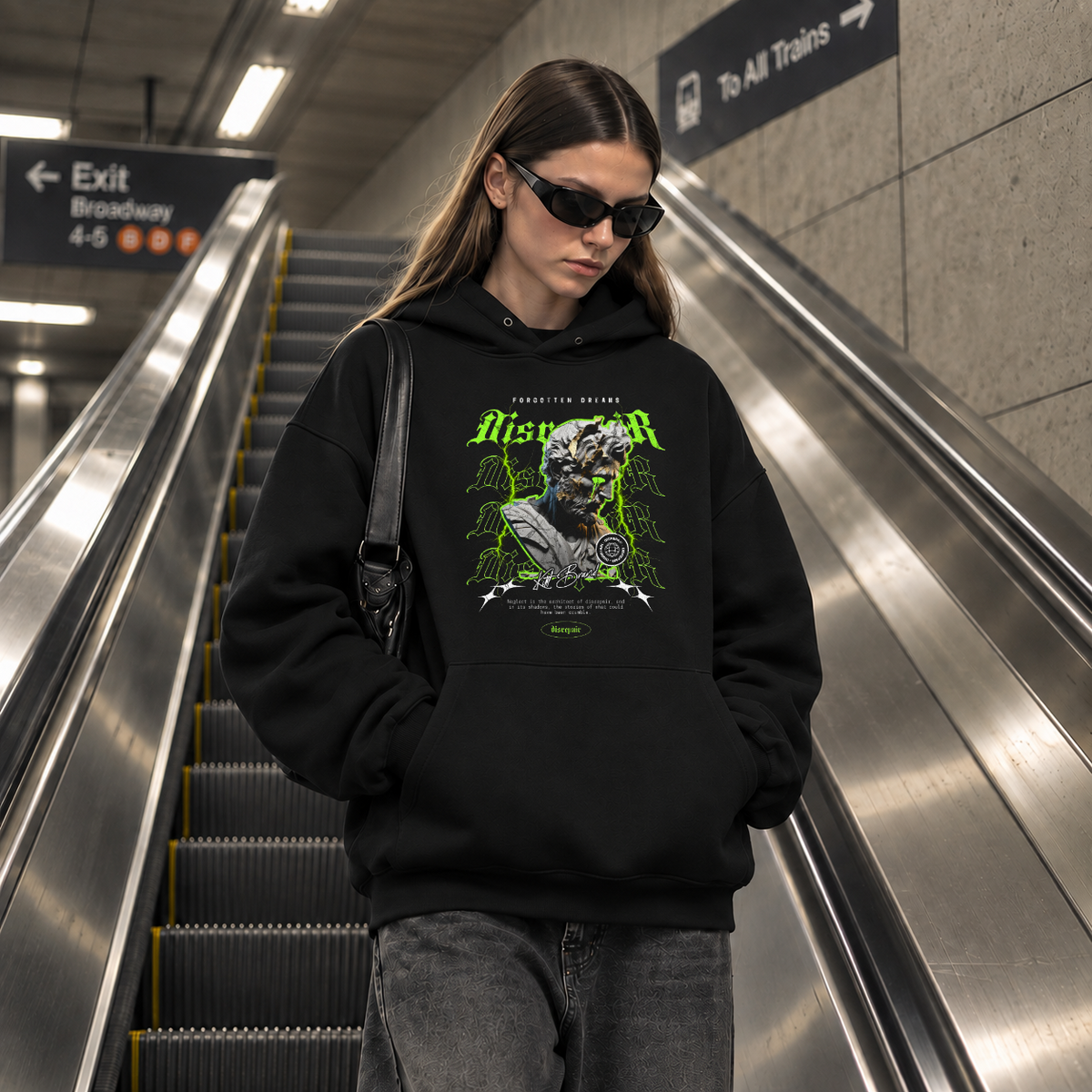 Disrepair Bust Hoodie – Experimental Typography Graphic Hoodie - Color: black