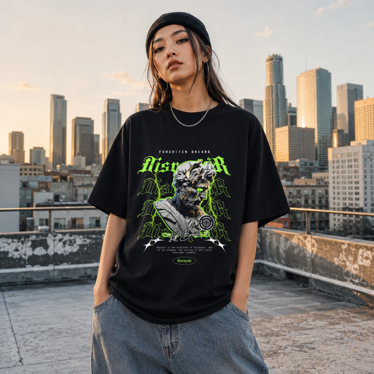 Disrepair Bust T-Shirt – Experimental Typography Graphic Tee - Color: Black