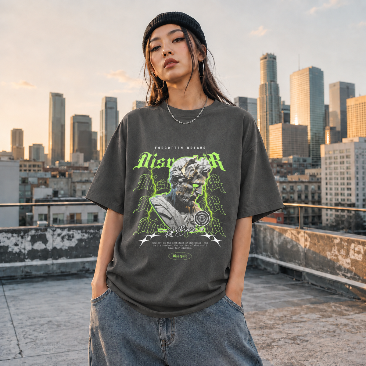 Disrepair Bust T-Shirt – Experimental Typography Graphic Tee - Color: Dark Heather