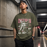 Divine Custodian T-Shirt – Religious Imagery Collage Graphic Tee - Color: Military Green