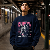 Divine Custodian T-Shirt – Religious Imagery Collage Graphic Tee - Color: navy