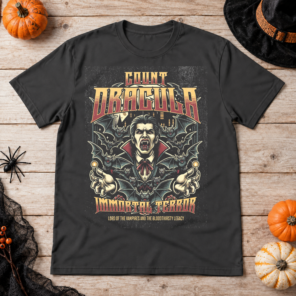Dracula T-Shirt – Dark Editorial Graphic Design Graphic Tee - Color: charcoal