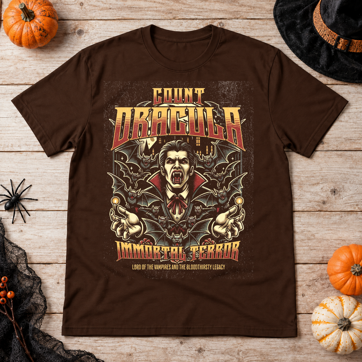 Dracula T-Shirt – Dark Editorial Graphic Design Graphic Tee - Color: chocolate