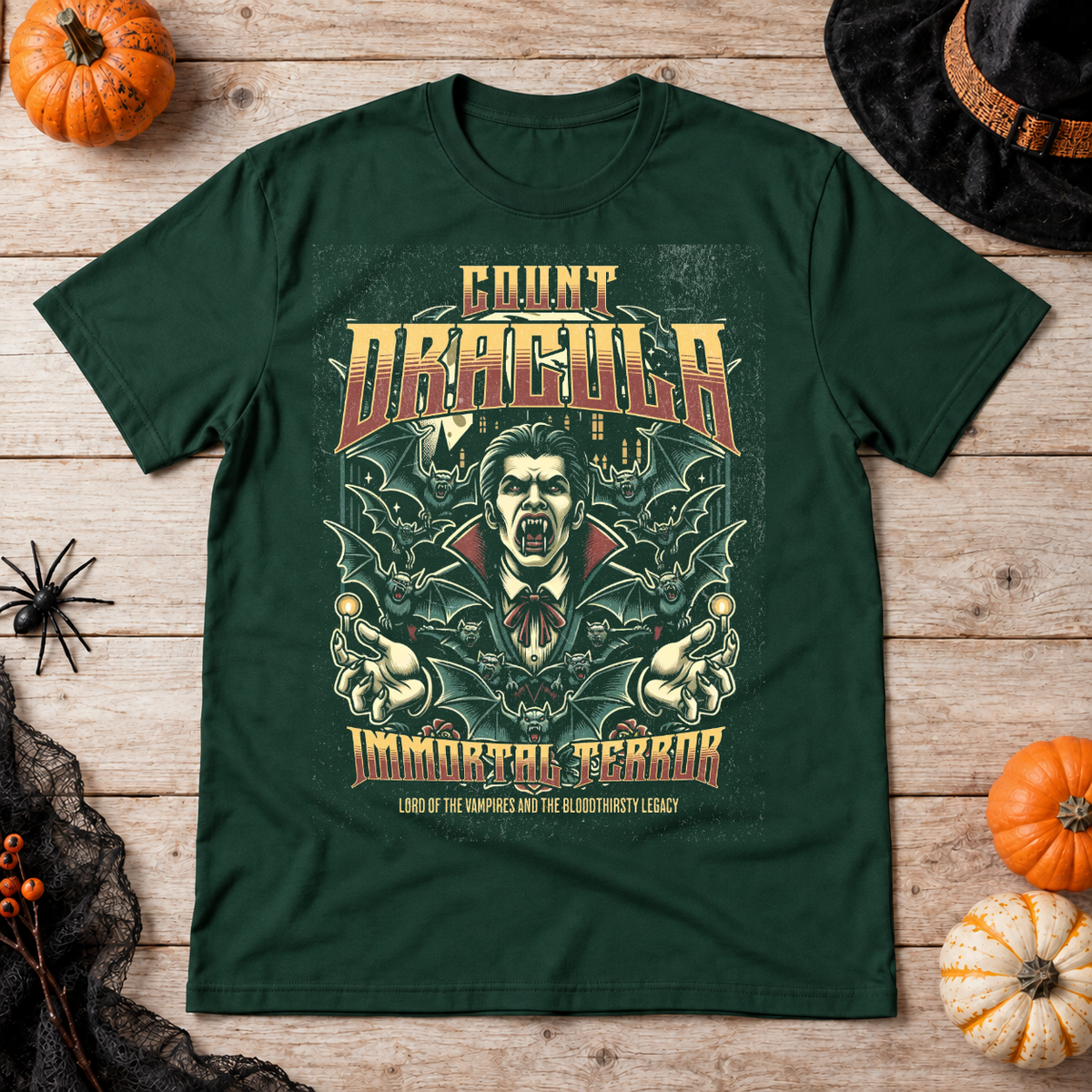Dracula T-Shirt – Dark Editorial Graphic Design Graphic Tee - Color: forest green