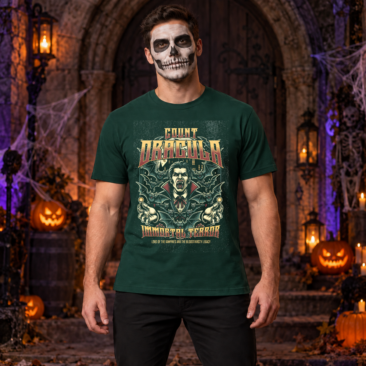 Dracula T-Shirt – Dark Editorial Graphic Design Graphic Tee - Color: forest green