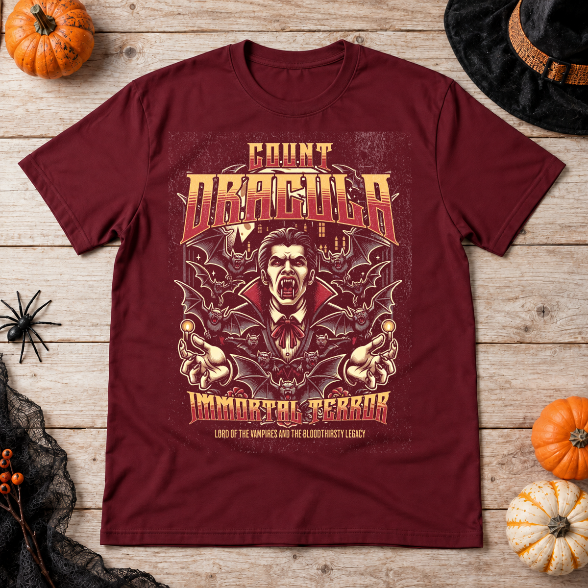 Dracula T-Shirt – Dark Editorial Graphic Design Graphic Tee - Color: maroon
