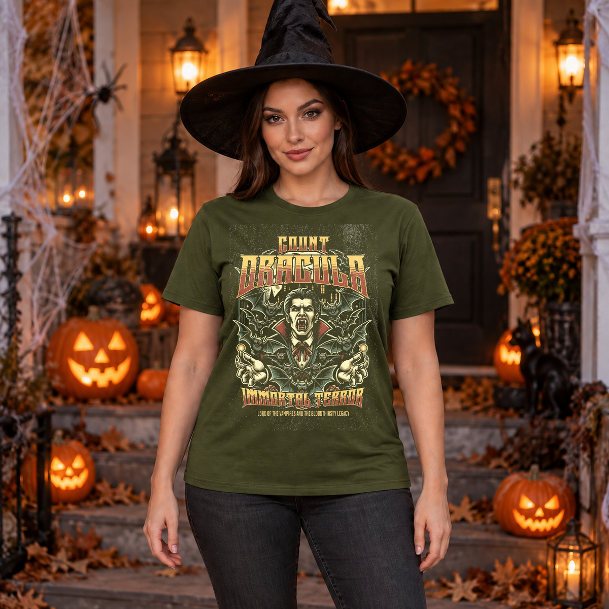 Dracula T-Shirt – Dark Editorial Graphic Design Graphic Tee - Color: military green