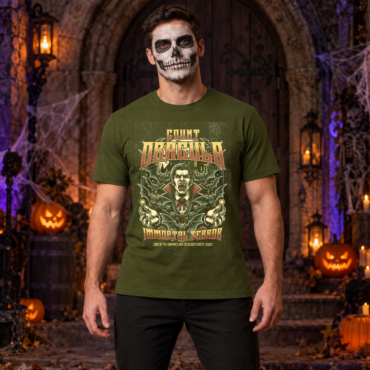 Dracula T-Shirt – Dark Editorial Graphic Design Graphic Tee - Color: military green