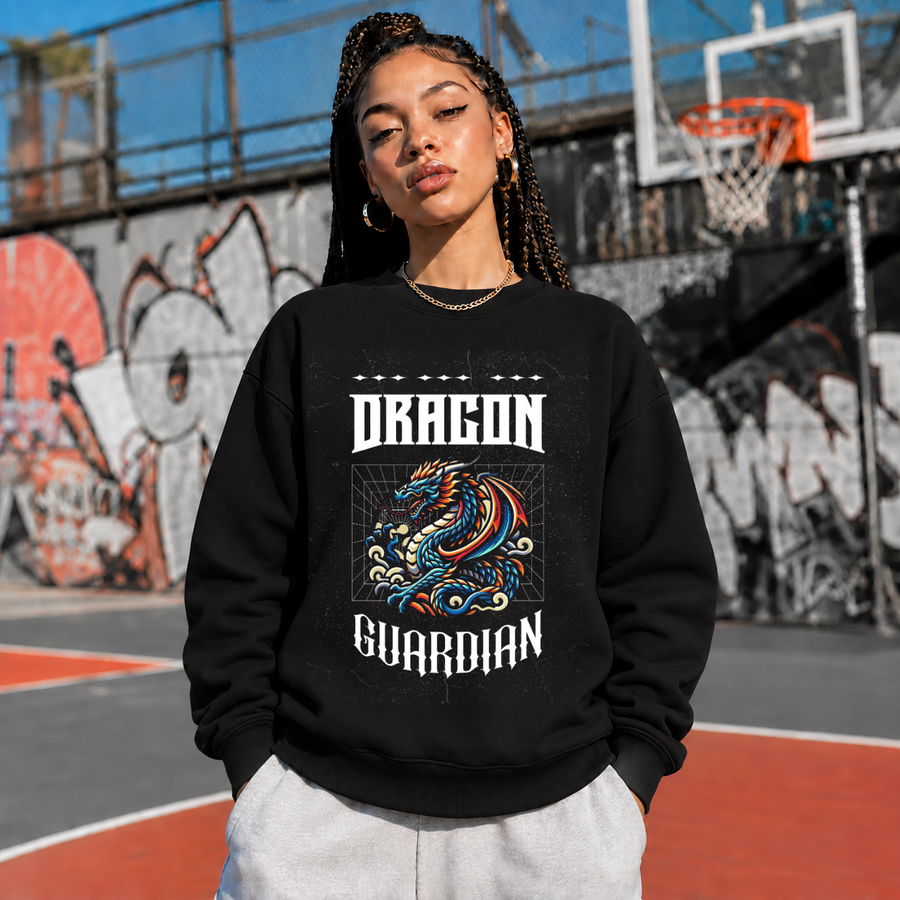 Dragon Guardian Sweatshirt – Gothic Streetwear Poster Graphic Sweatshirt - Color: black