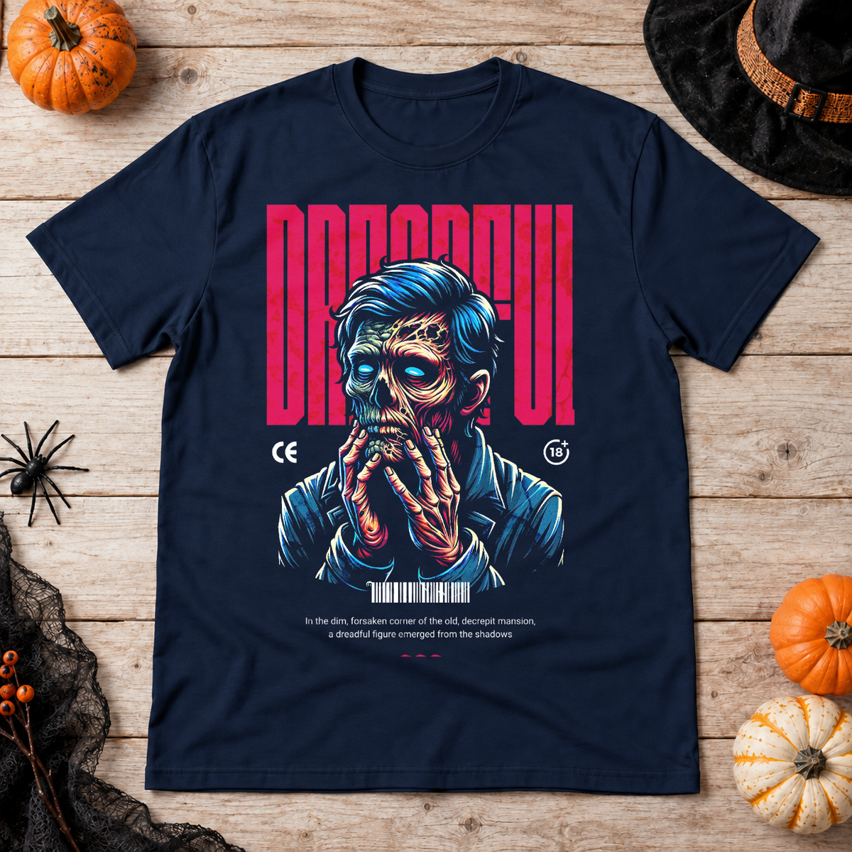 Dreadful T-Shirt – Dark Editorial Graphic Design Graphic Tee - Color: navy
