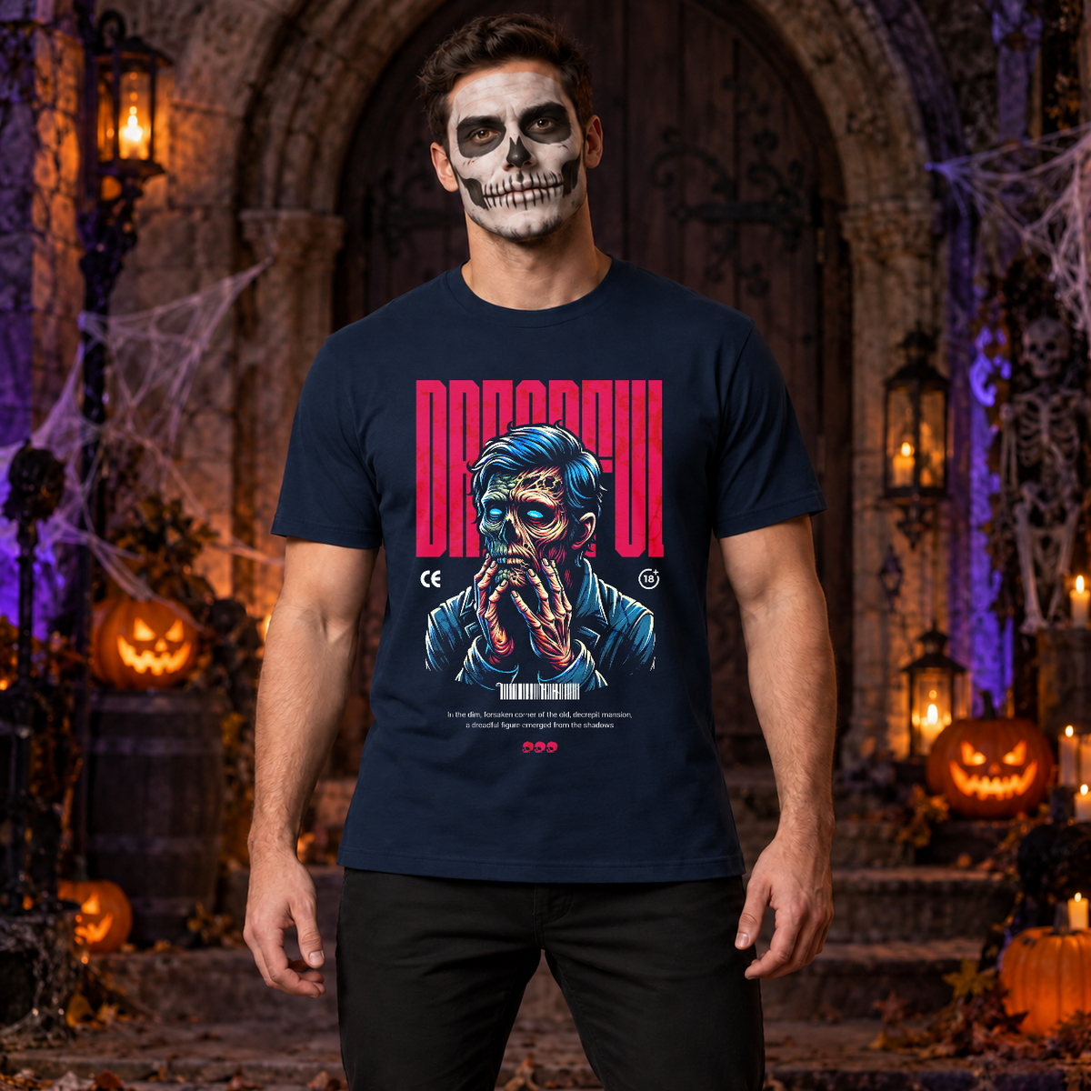 Dreadful T-Shirt – Dark Editorial Graphic Design Graphic Tee - Color: navy