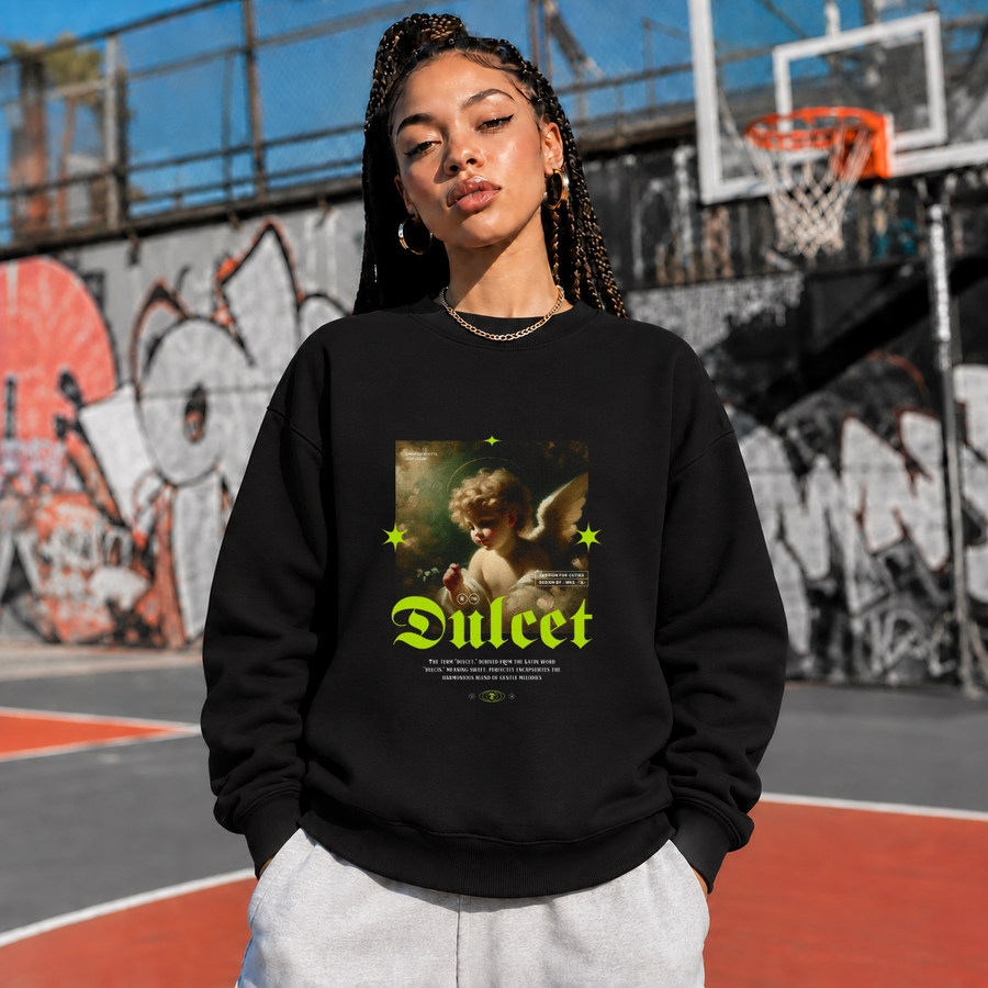 Dulcet Cupid Painting Sweatshirt – Religious Imagery Collage Graphic Sweatshirt - Color: black