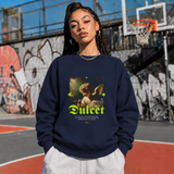 Dulcet Cupid Painting Sweatshirt – Religious Imagery Collage Graphic Sweatshirt - Color: navy