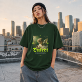Dulcet Cupid Painting T-Shirt – Religious Imagery Collage Graphic Tee - Color: Forest Green