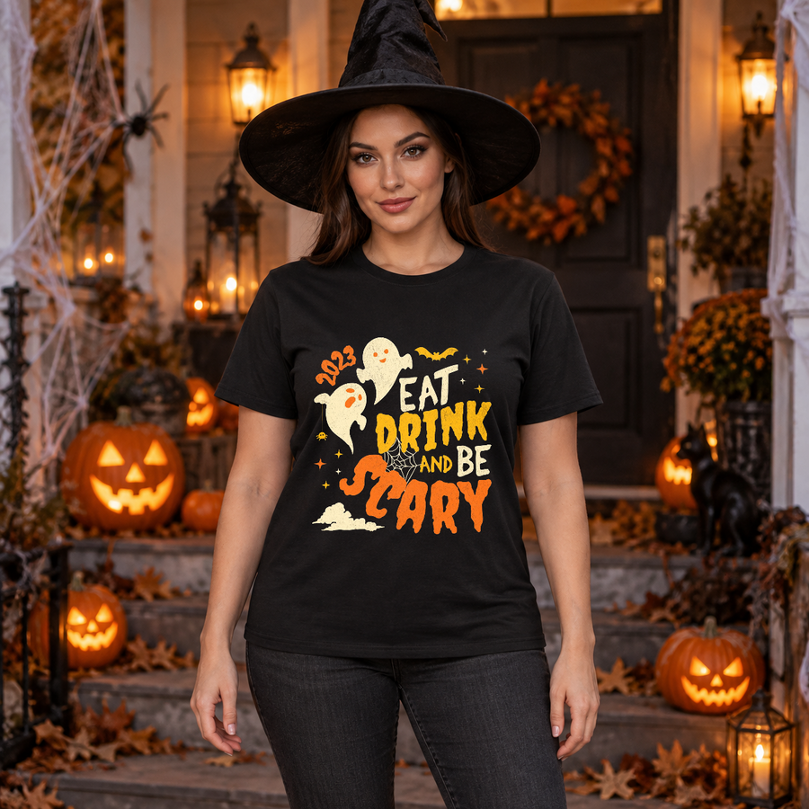 Eat Drink and Be Scary T-Shirt – Halloween Streetwear Graphic Graphic Tee - Color: black
