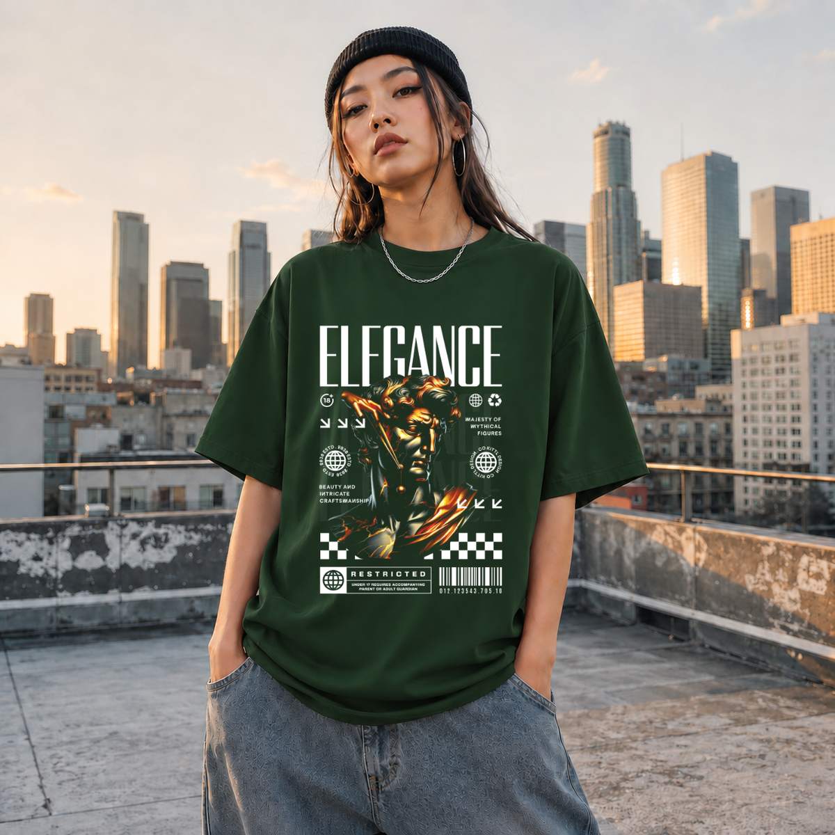 Elegance Marble Statue T-Shirt – Dark Art / Renaissance Aesthetic Graphic Tee - Color: Forest Green
