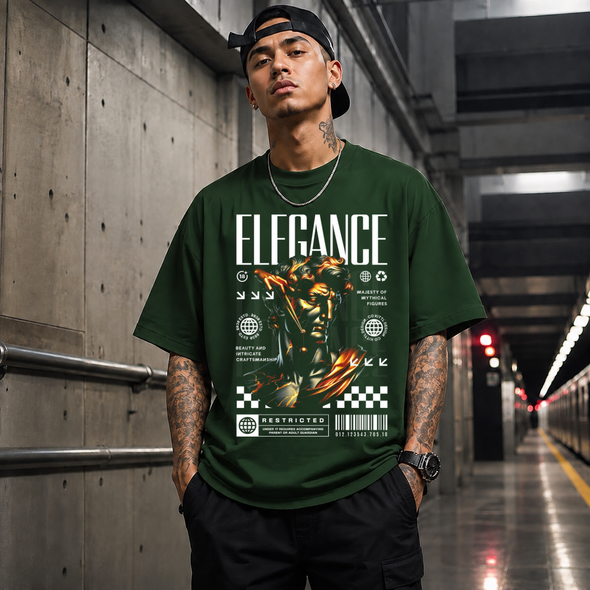 Elegance Marble Statue T-Shirt – Dark Art / Renaissance Aesthetic Graphic Tee - Color: Forest Green