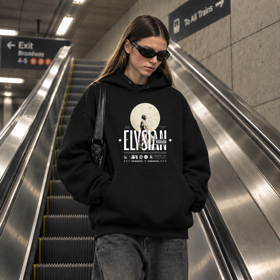 Elysian Angel Moon Hoodie – Dark Art / Renaissance Aesthetic Graphic Hoodie - Color: black