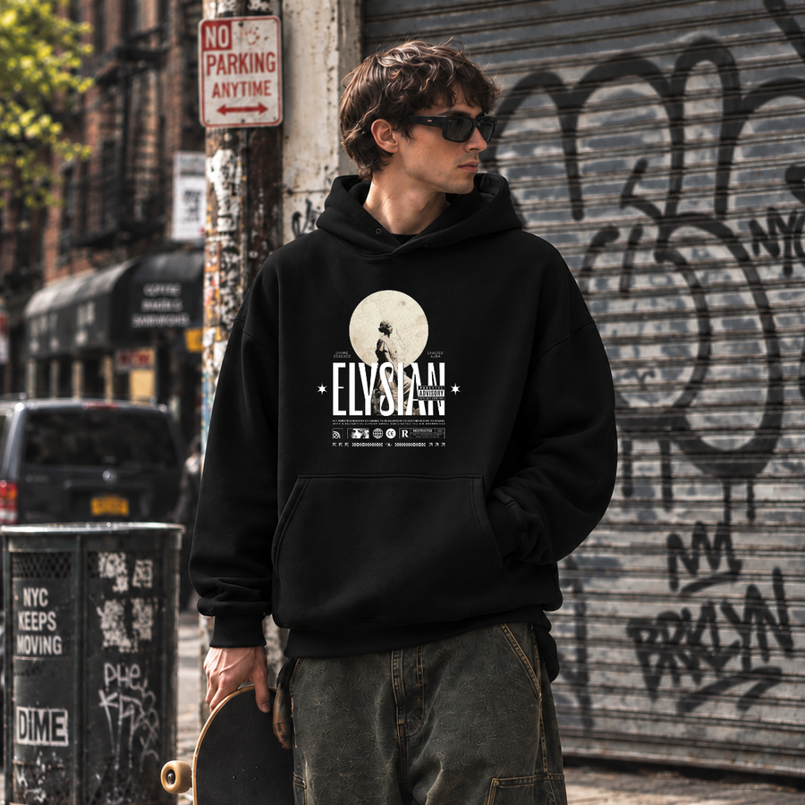 Elysian Angel Moon Hoodie – Dark Art / Renaissance Aesthetic Graphic Hoodie - Color: black