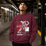 Emotionless Memory Statue Sweatshirt – Religious Imagery Collage Graphic Sweatshirt - Color: maroon