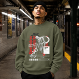 Emotionless Memory Statue Sweatshirt – Religious Imagery Collage Graphic Sweatshirt - Color: military green