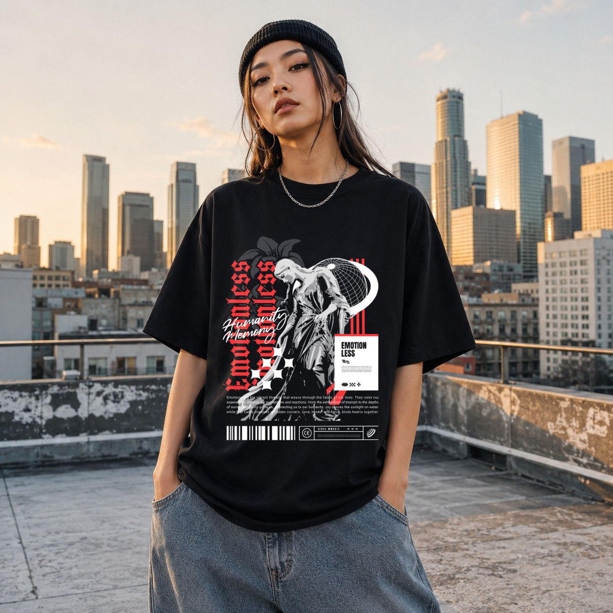 Emotionless Memory Statue T-Shirt – Religious Imagery Collage Graphic Tee - Color: Black