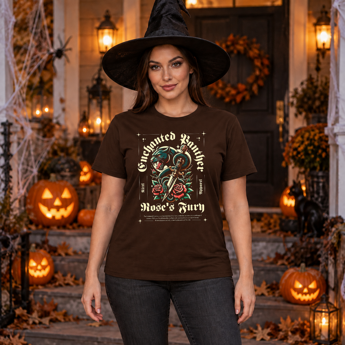 Enchanted Panther T-Shirt – Dark Editorial Graphic Design Graphic Tee - Color: chocolate