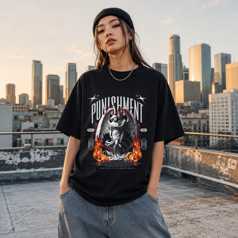 Endless Punishment Angel Fire T-Shirt – Gothic Streetwear Poster Graphic Tee - Color: Black