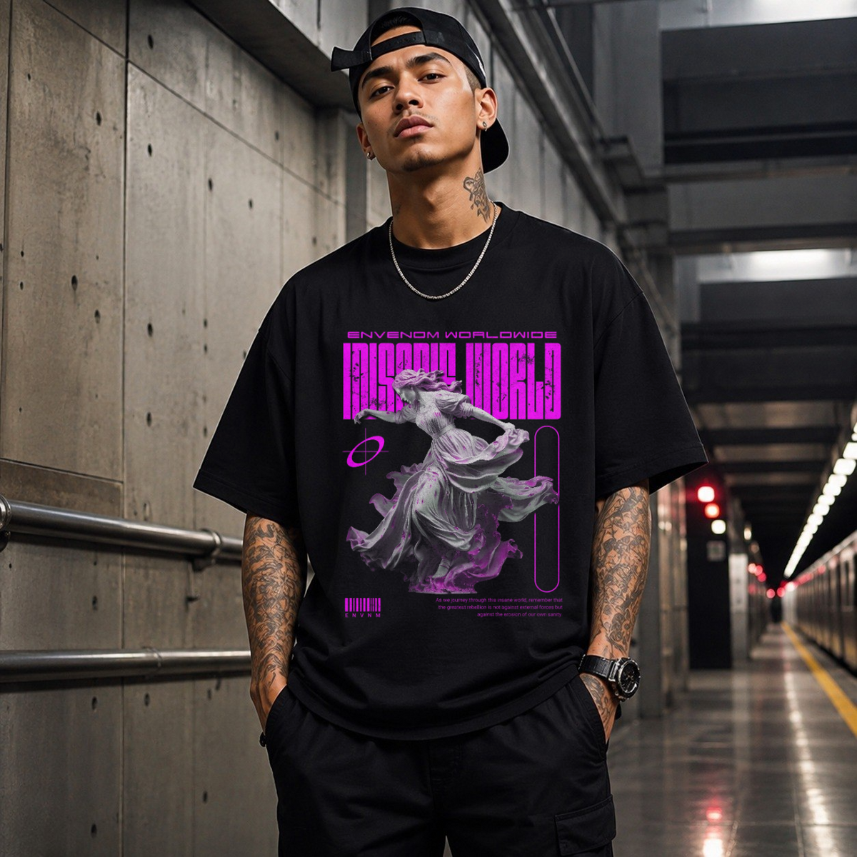 Envenom Worldwide Angel T-Shirt – Vintage Y2K / Acid Graphic Streetwear Tee - Color: Black