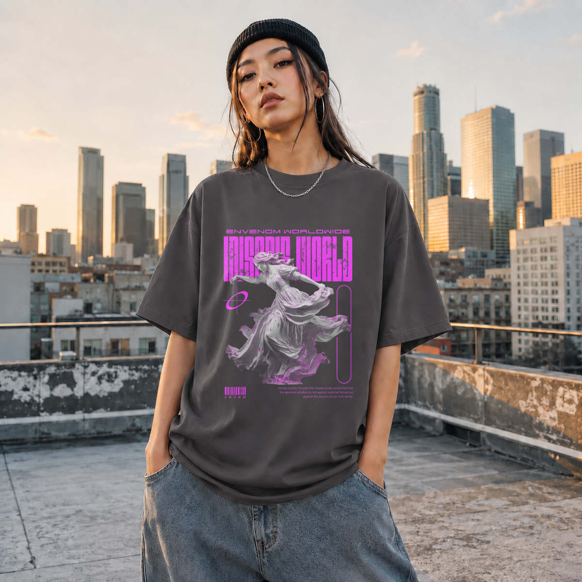 Envenom Worldwide Angel T-Shirt – Vintage Y2K / Acid Graphic Streetwear Tee - Color: Charcoal