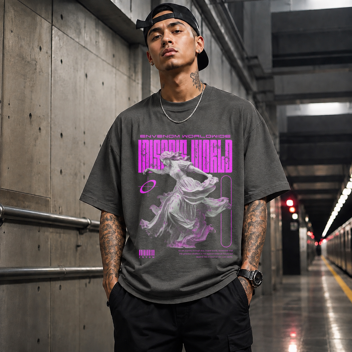 Envenom Worldwide Angel T-Shirt – Vintage Y2K / Acid Graphic Streetwear Tee - Color: Dark Heather