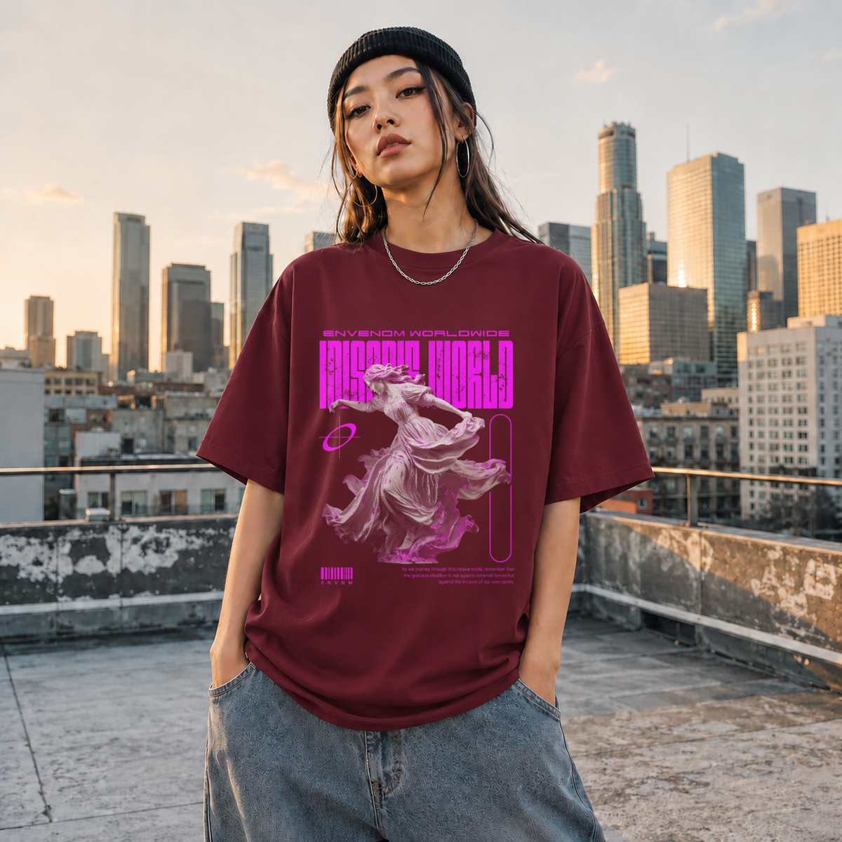 Envenom Worldwide Angel T-Shirt – Vintage Y2K / Acid Graphic Streetwear Tee - Color: Maroon