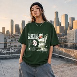 Eternal Bonds Angel Statue T-Shirt – Religious Imagery Collage Graphic Tee - Color: Forest Green