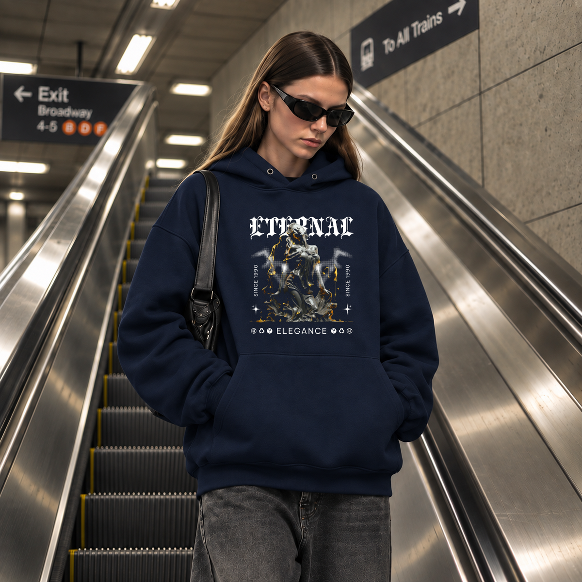 Eternal Elegance Statue Hoodie – Dark Art / Renaissance Aesthetic Graphic Hoodie - Color: navy