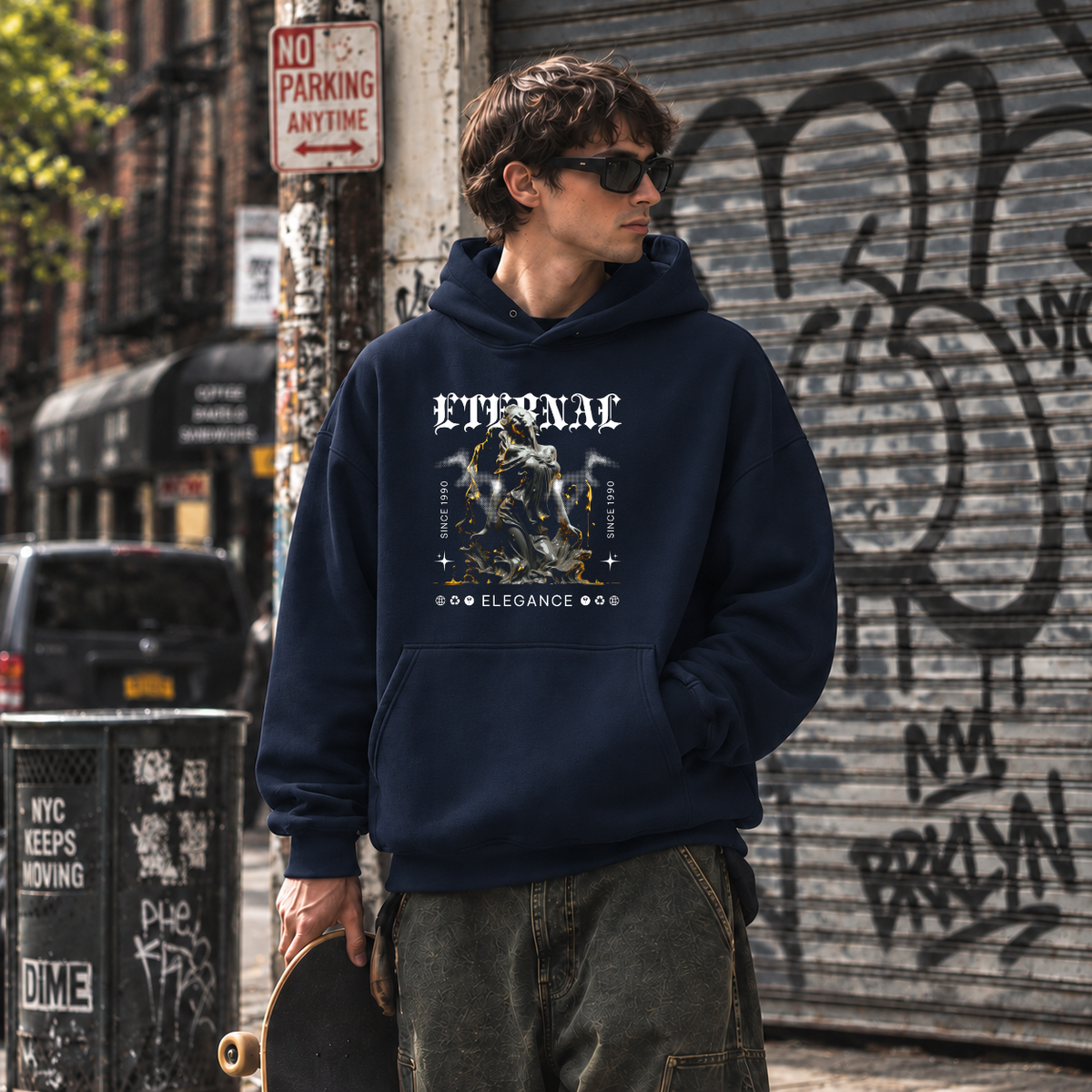 Eternal Elegance Statue Hoodie – Dark Art / Renaissance Aesthetic Graphic Hoodie - Color: navy
