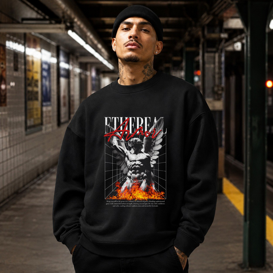 Ethereal Armor Statue Flame Sweatshirt – Dark Art / Renaissance Aesthetic Graphic Sweatshirt - Color: black