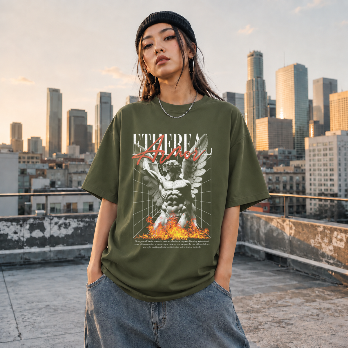 Ethereal Armor Statue Flame T-Shirt – Dark Art / Renaissance Aesthetic Graphic Tee - Color: Millitary Green