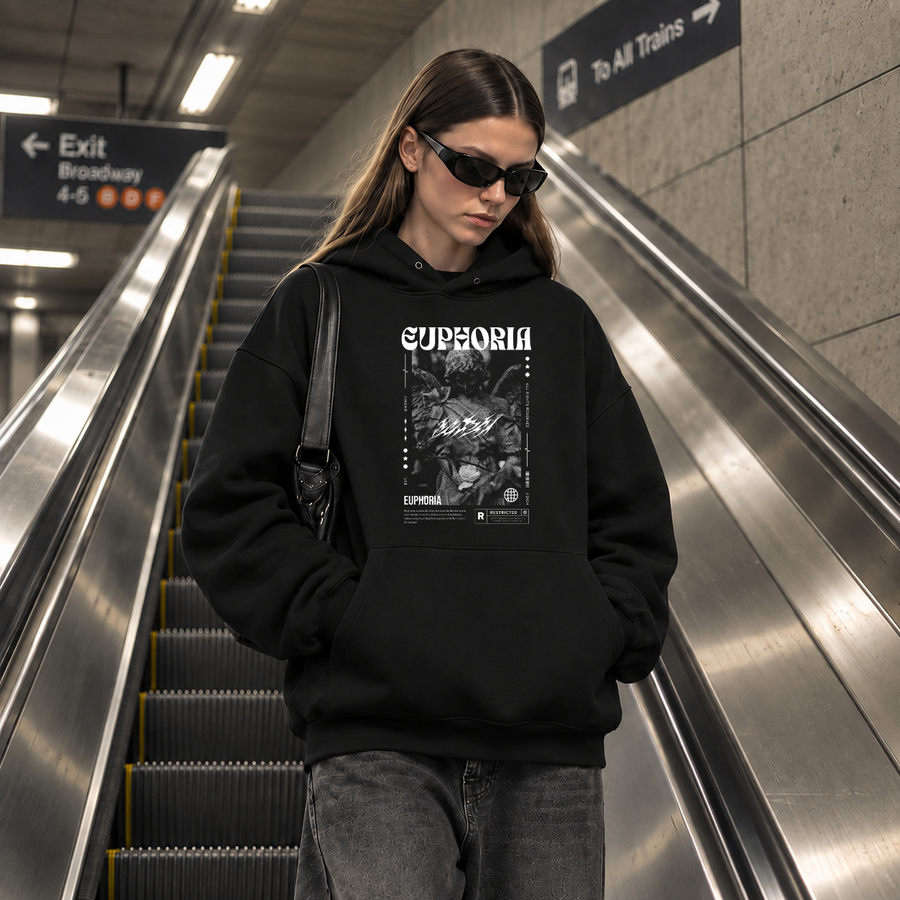 Euphoria Statue Hoodie – Dark Editorial Graphic Design Hoodie - Color: black