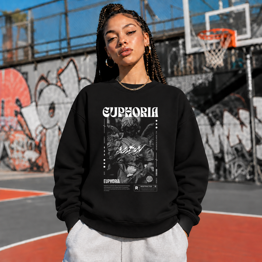 Euphoria Statue Sweatshirt – Dark Editorial Graphic Design Sweatshirt - Color: black
