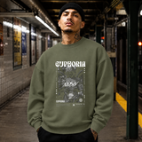 Euphoria Statue Sweatshirt – Dark Editorial Graphic Design Sweatshirt - Color: military green