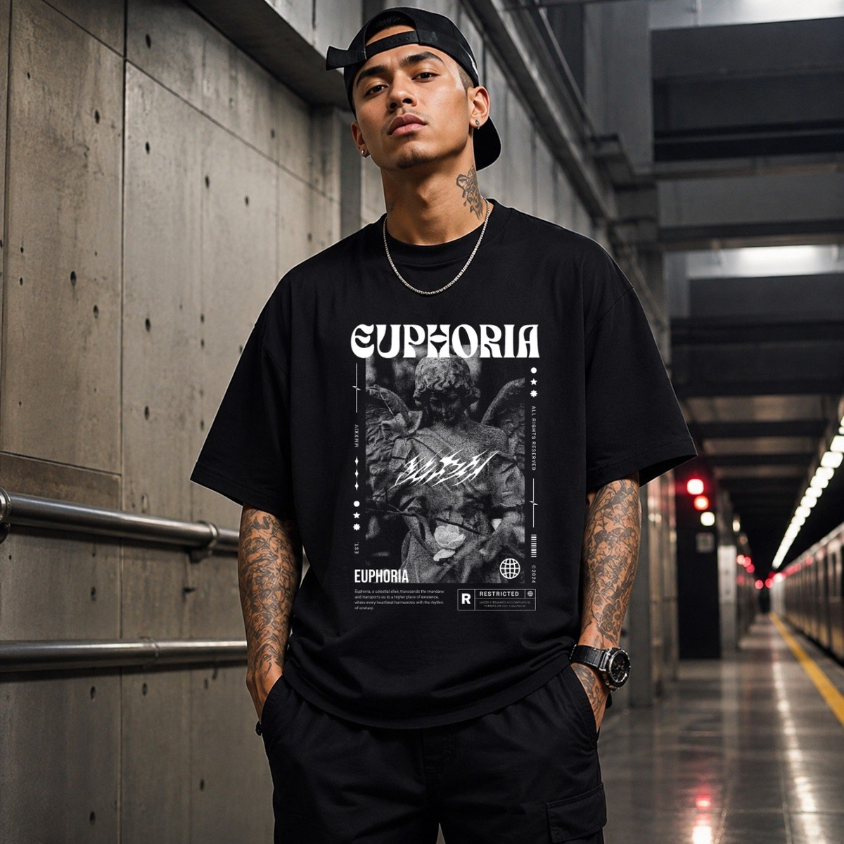 Euphoria Statue T-Shirt – Dark Editorial Graphic Design Tee - Color: Black