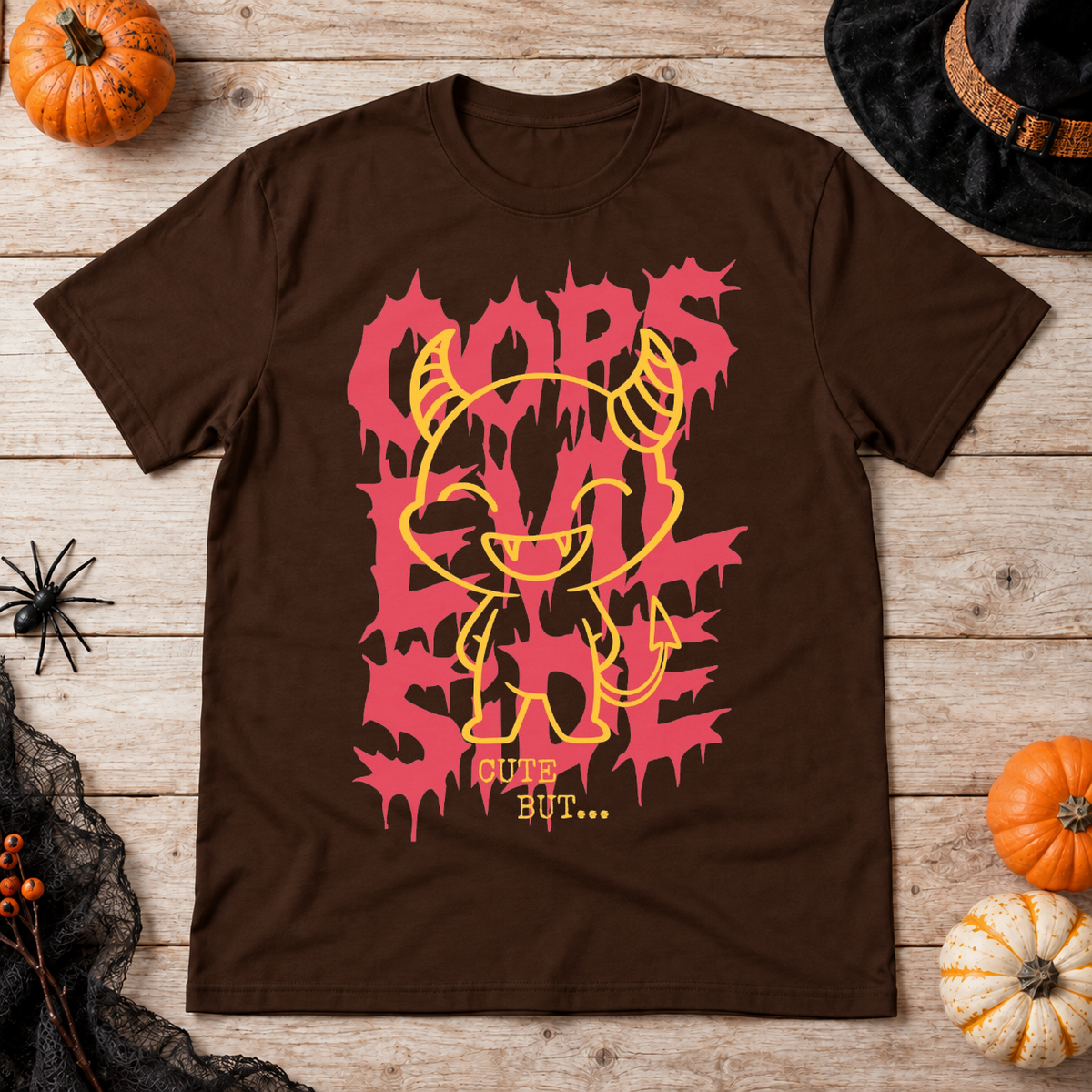 Evil Side T-Shirt – Skull & Reaper Gothic Graphic Graphic Tee - Color: chocolate