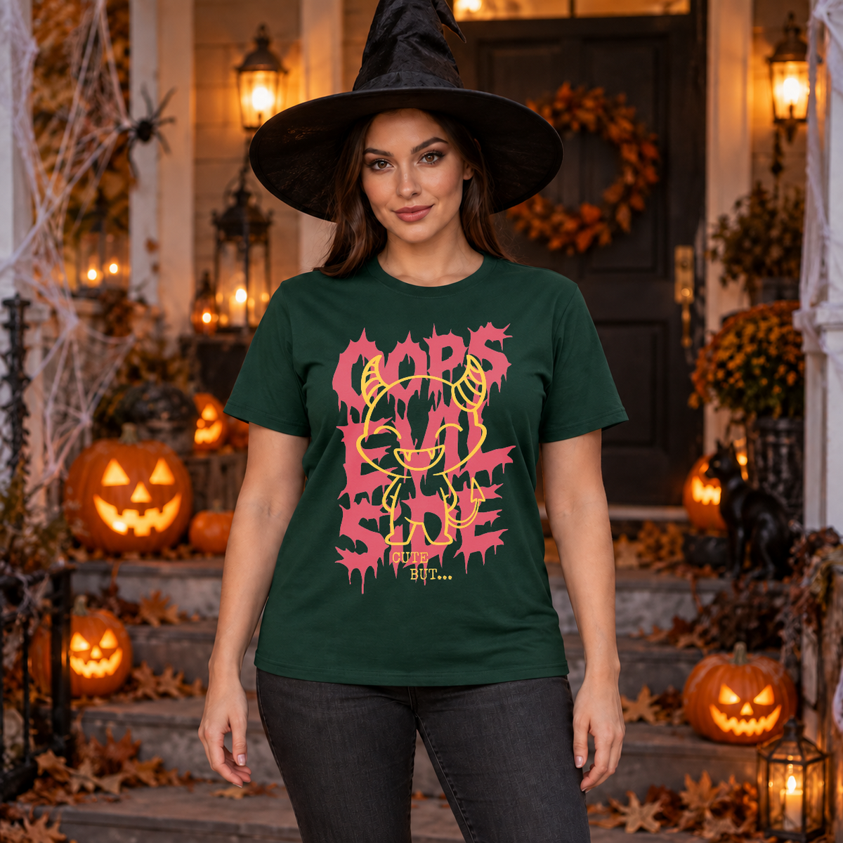 Evil Side T-Shirt – Skull & Reaper Gothic Graphic Graphic Tee - Color: forest green