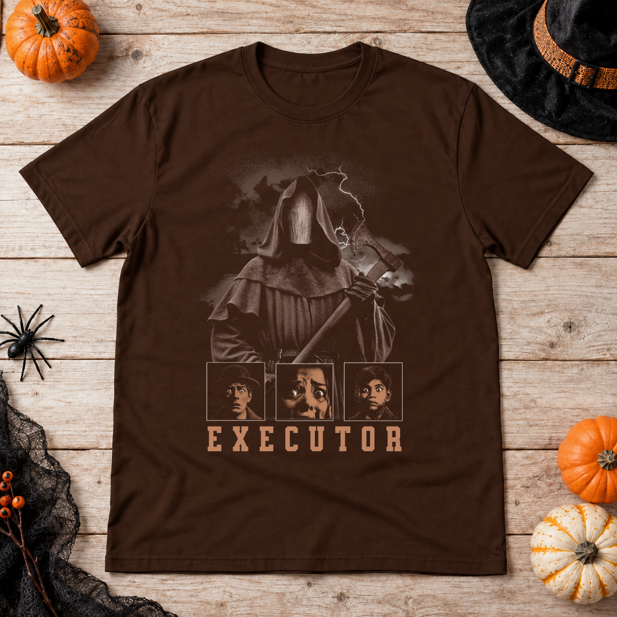 Executor T-Shirt – Dark Editorial Graphic Design Graphic Tee - Color: chocolate