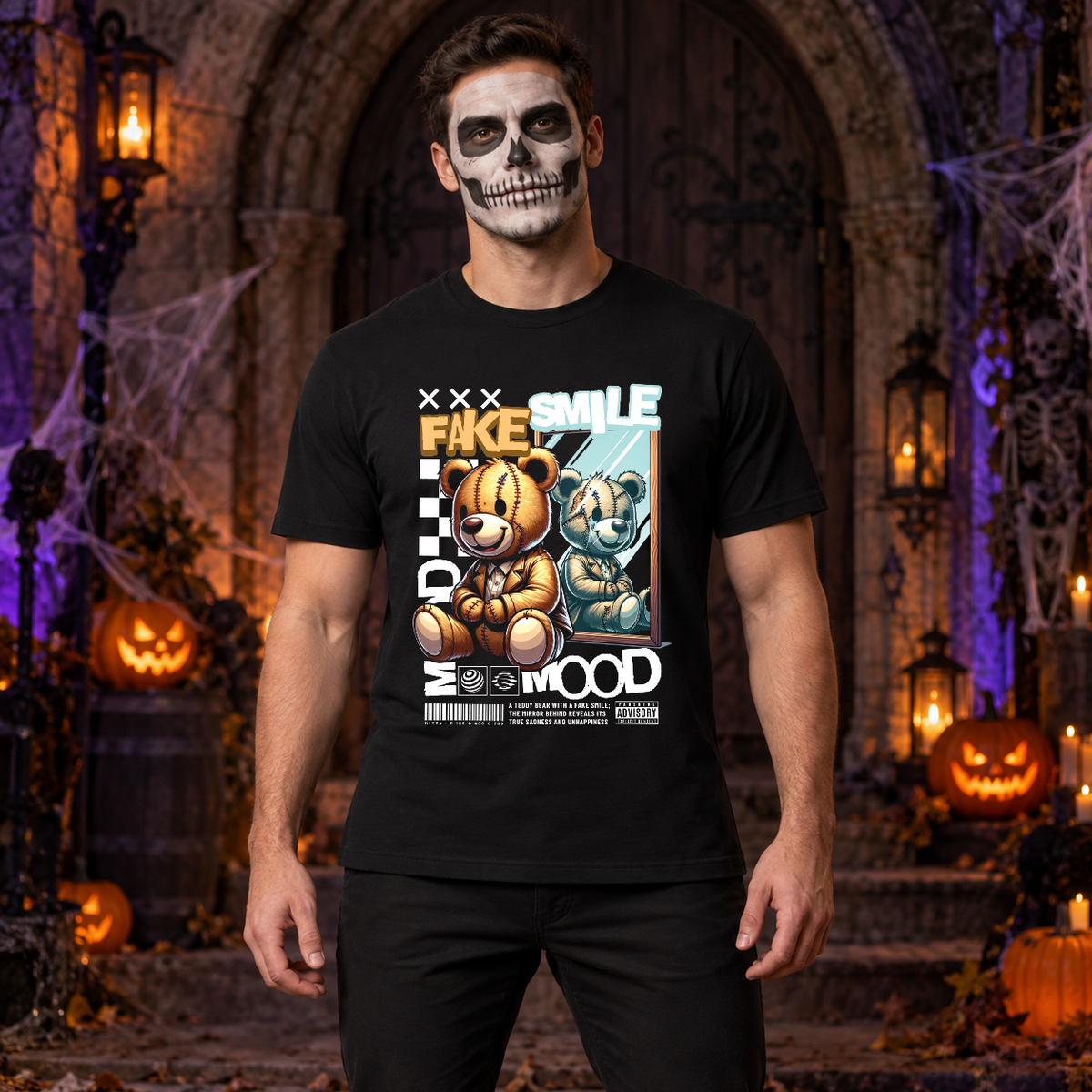 Fake Smile T-Shirt – Dark Editorial Graphic Design Graphic Tee - Color: black